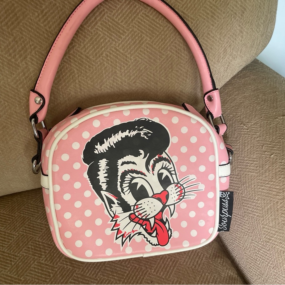 Sourpuss Pink Polka Dot Stray Cat Bag